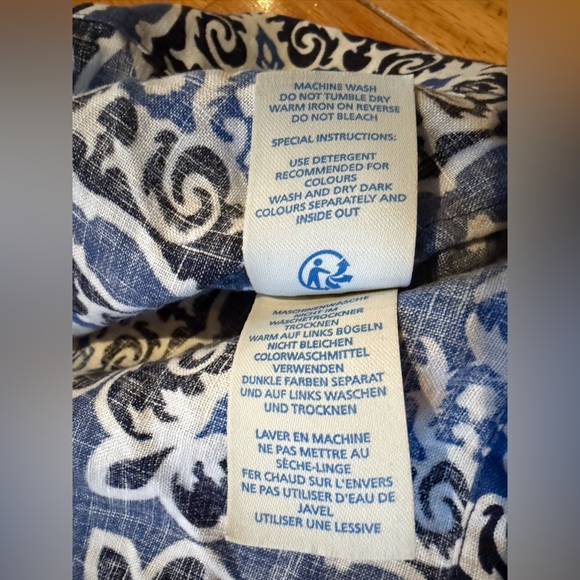 Boden 100% Linen Shift Dress Blue White Geometric Print 3/4 Sleeve Womens Sz 12R - Picture 7 of 13